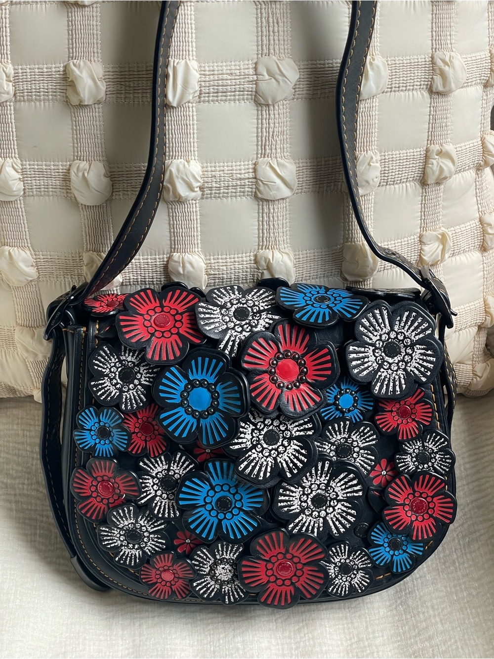 Coach 1941 Tea Rose Satchel Limited Floral Appliqué Shoulder Bag Red Blue Flower